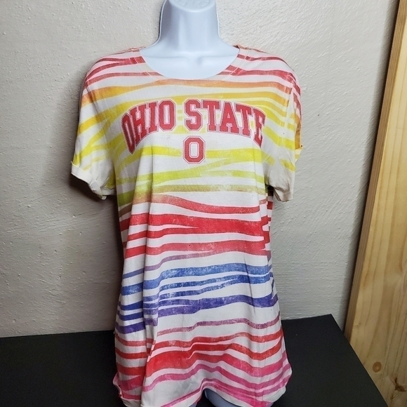 The Ohio State Buckeyes Shirt Women 2XL Rainbow Striped Crew Neck - Picture 1 of 7